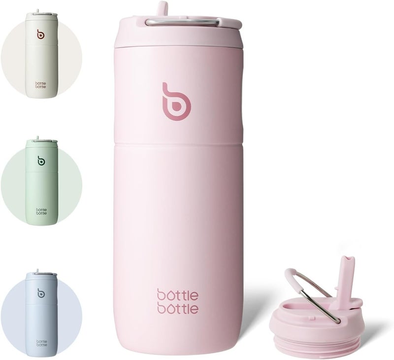 BOTTLE BOTTLE Insulated Water Bottle 500ML with Straw and Lid - Baby Pink - Image 1