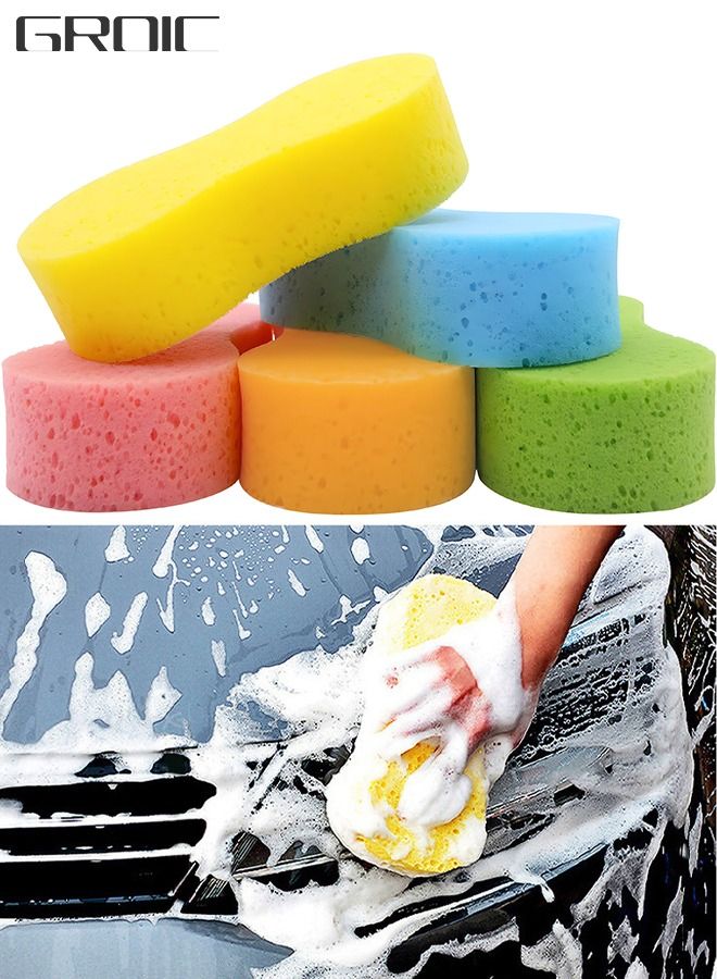 GROIC 5-PCs Car Wash Sponges Large Cleaning Honeycomb Sponges Pad, Car Cleaning Supplies High Foam Cleaning Washing Sponge Pad for Car Cleaning with Vacuum Compressed Packing 22*11*4.5 CM - Image 1