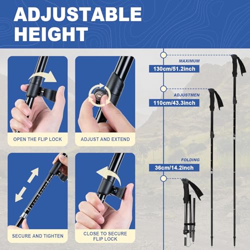 FrutPunch Hiking Poles 2 Pack, Aircraft-Grade Aluminum Alloy Trekking Poles for Hiking, Adjustable and Foldable Design Hiking Sticks, EVA Sweat-Absorbent and Non-Slip Handle for Men, Women, Seniors - Image 4