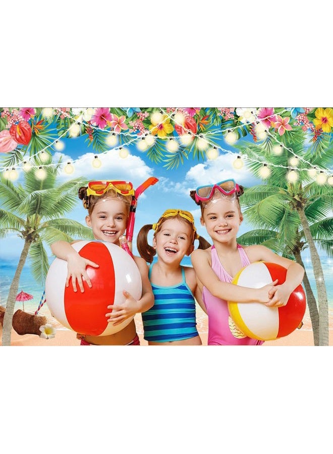 WANGRJ Hawaiian Beach Backdrop Summer Tropical Flower Palm Ocean Beach Photography Background for Hawaiian Aloha Party Luau Photoshoot Tiki Themed Decoration 8x6FT - Image 4