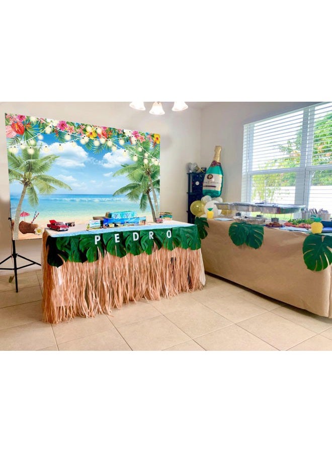 WANGRJ Hawaiian Beach Backdrop Summer Tropical Flower Palm Ocean Beach Photography Background for Hawaiian Aloha Party Luau Photoshoot Tiki Themed Decoration 8x6FT - Image 5