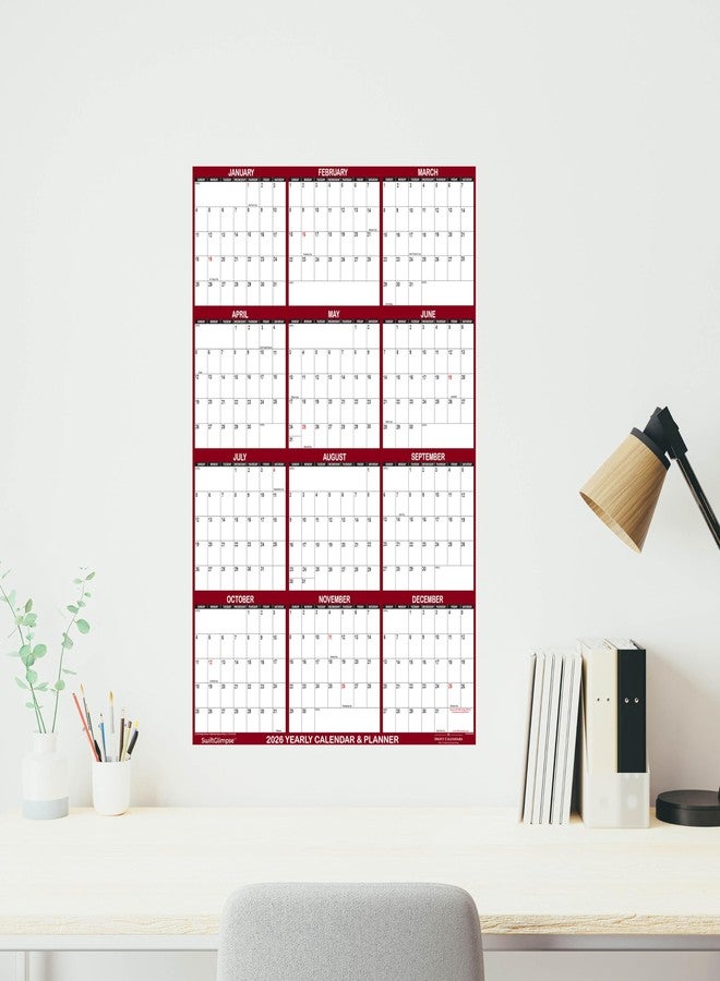 Swiftmaps 24" x 36" SwiftGlimpse 2026 Wall Calendar Erasable Large Wet & Dry Erase Laminated 12 Month Annual Yearly Wall Planner, Reversible, Horizontal/Vertical, Maroon - Image 5