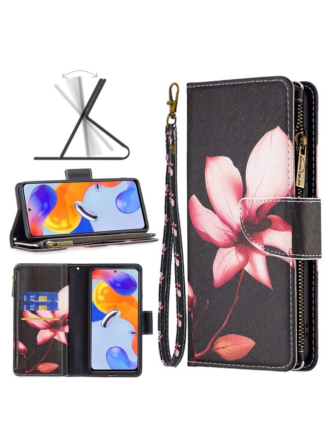 HuHa Case Cover For Xiaomi Redmi Note 11 Pro International Colored Drawing Pattern Zipper Leather Phone Case Lotus 