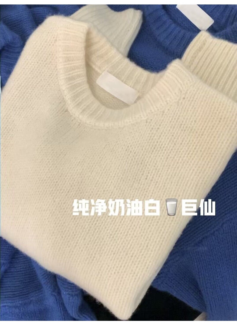 Generic - Idle Style Womens Pullover Sweater Soft Cashmere Knitted Top Solid Color Autumn/Winter Warm Comfortable Crew Neck Design Off-white - Image 1