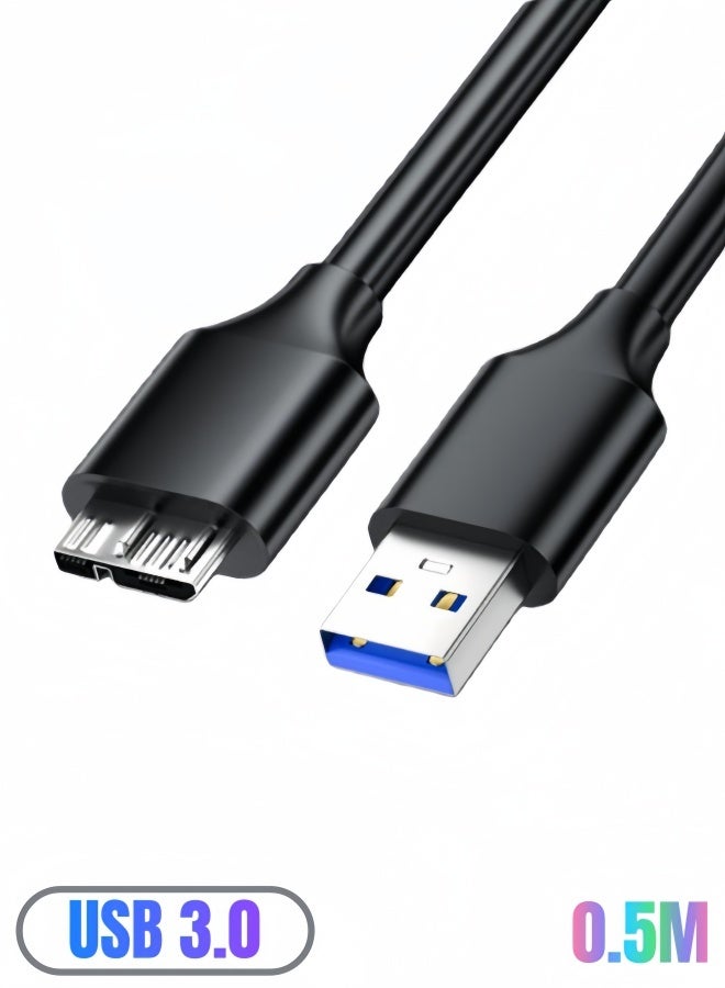 الصفحة الرئيسية كابل USB 3.0 إلى Micro B بطول 0.5 متر (5 جيجابت في الثانية) - كابل محرك أقراص صلبة لـ Seagate و WD و Toshiba HDD/SSD الخارجية - كابل مزامنة بيانات عالي السرعة للأقراص الصلبة المحمولة و Backup Plus و My Passport - Image 1