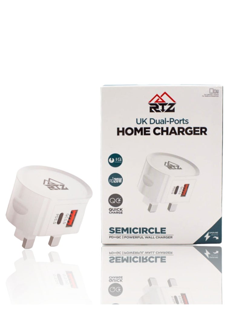 RTZ Wall Charger Set with PD Cable Fast Charger 20W with 2 USB & PD Ports - Image 4