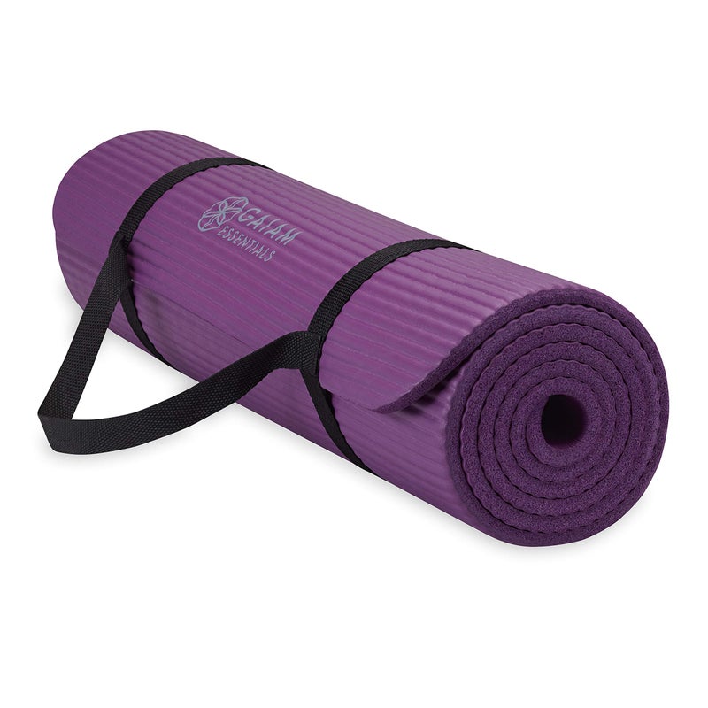 Gaiam Essentials Thick Yoga Mat Fitness & Exercise Mat with Easy-Cinch Carrier Strap, Purple, 72"L X 24"W X 2/5 Inch Thick, 10mm - Image 1
