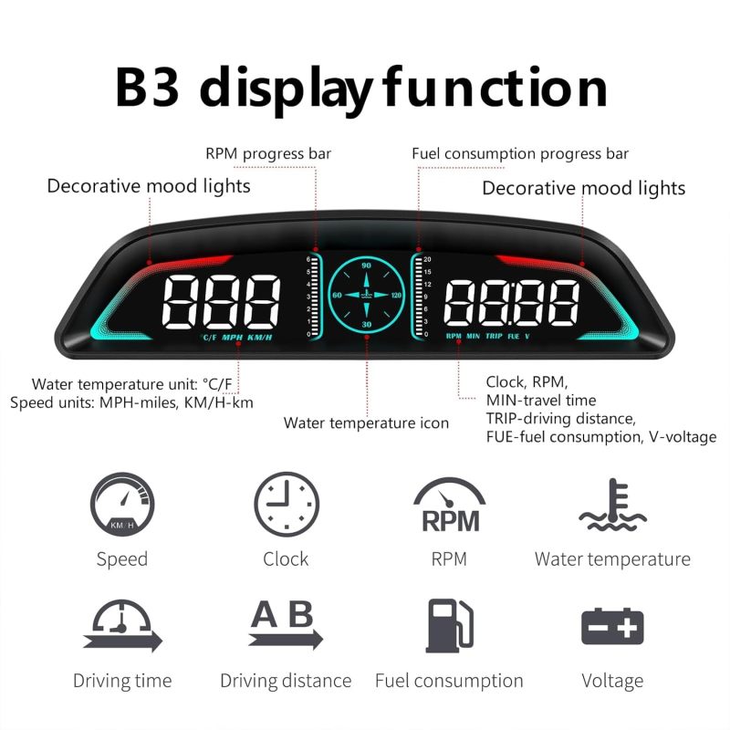 Car Head Up Display: Black OBD2 Speedometer With Automatic Light Sensing - Intelligent Safety Alerts Car Data Display for Most Post-2009 Vehicle Models - Image 2