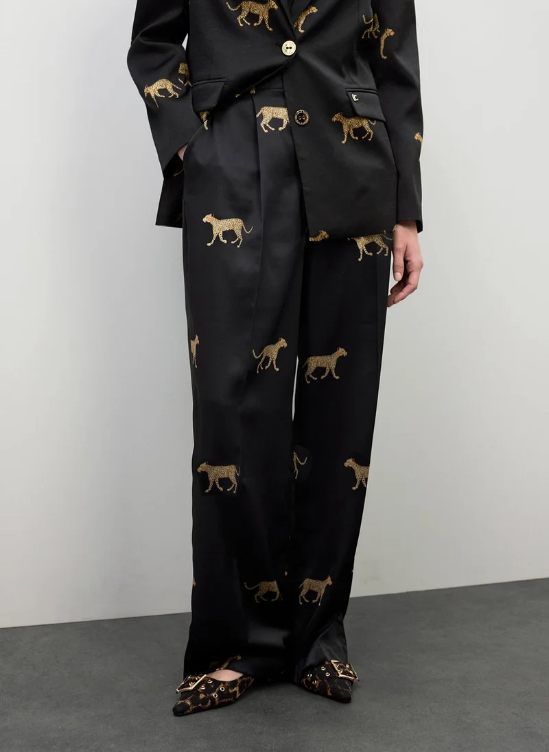 Lola Casademunt Pleated Satin Leopard Print Pants