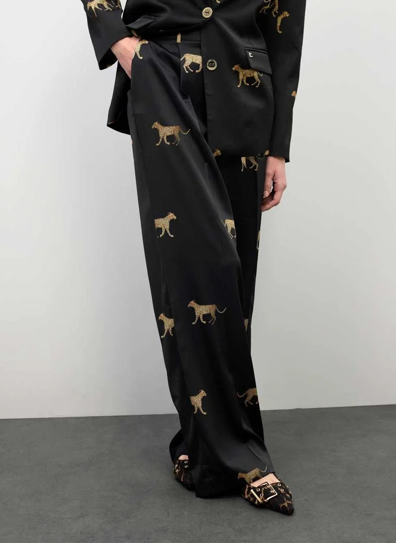 Lola Casademunt Pleated Satin Leopard Print Pants