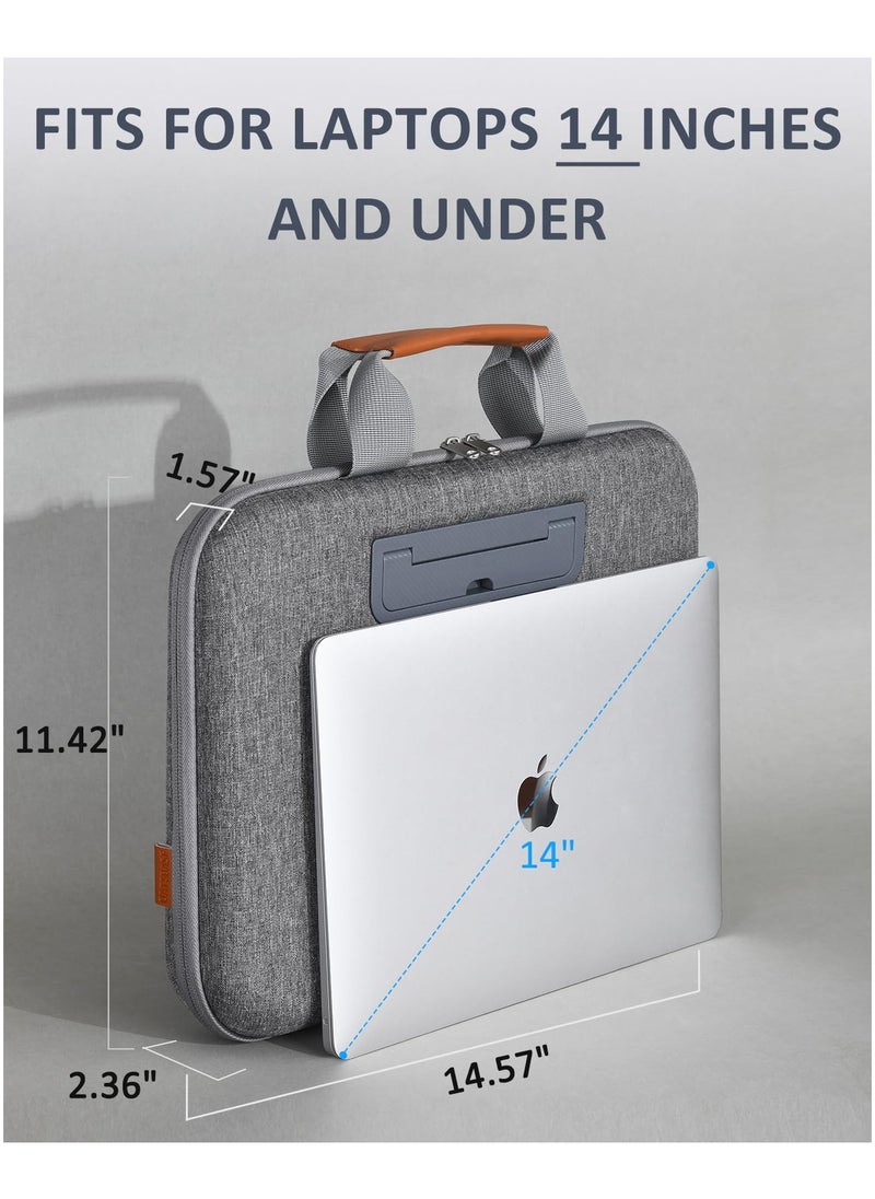 SYOSI - Hard Laptop Work-In Case 14 Inch, 2 in 1 Laptop Bag Lap Desk with Stopper and Book Clip, Shockproof Waterproof Laptop Sleeve with Handle, Compatible with MacBook HP Dell Lenovo ASUS and More - Grey - Image 1
