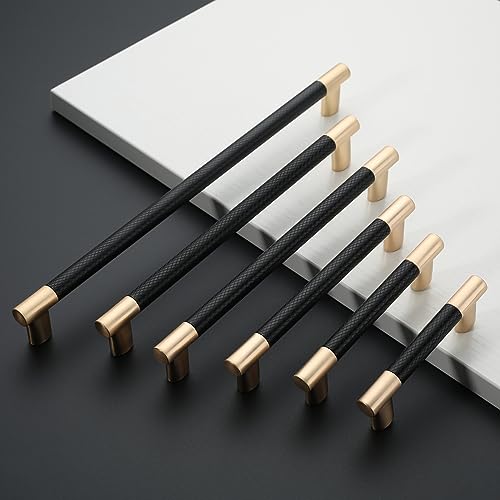 Coinkoly 10 Pack Matte Black and Gold 10 Inch(254mm) Hole Center Knurled Kitchen Cabinet Handles Cabinet Pulls Drawer Pulls Hardware Dresser Handles Bathroom Cabinets Handles - Image 2