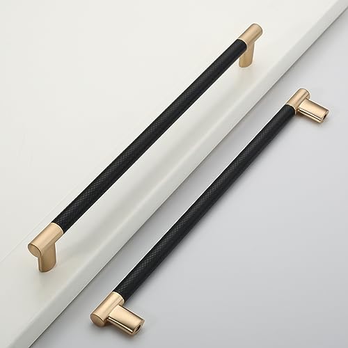 Coinkoly 10 Pack Matte Black and Gold 10 Inch(254mm) Hole Center Knurled Kitchen Cabinet Handles Cabinet Pulls Drawer Pulls Hardware Dresser Handles Bathroom Cabinets Handles - Image 1