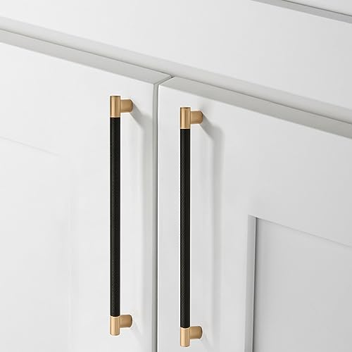 Coinkoly 10 Pack Matte Black and Gold 10 Inch(254mm) Hole Center Knurled Kitchen Cabinet Handles Cabinet Pulls Drawer Pulls Hardware Dresser Handles Bathroom Cabinets Handles - Image 3