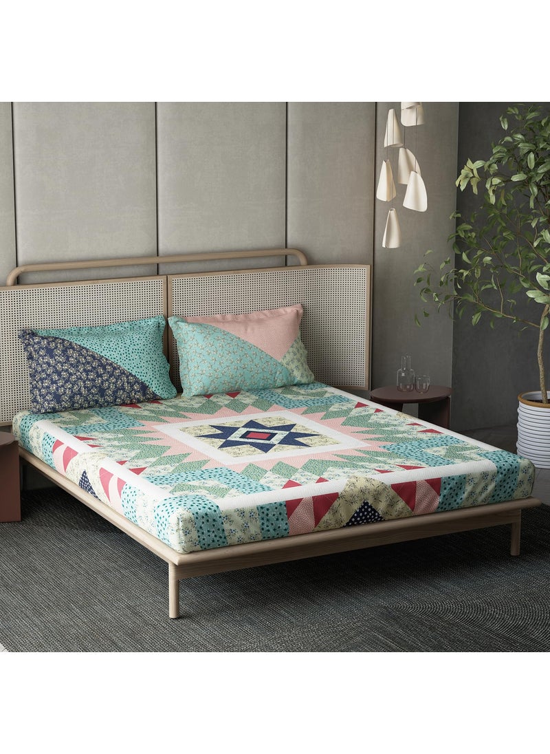 DDECOR Live beautiful Ddecor Countryside Collection 100 Cotton Queen Bedsheet with 2 Pillow Covers Green 
