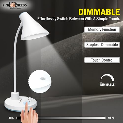 Pick Ur Needs White Study Lamp/Table Lamp/Desk Lamp High Range Rechargeable Led Eye-Caring Table Desk Lamp Touch Control Flexible Head - Image 3