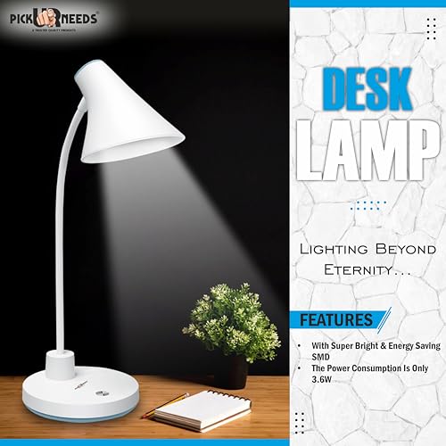 Pick Ur Needs White Study Lamp/Table Lamp/Desk Lamp High Range Rechargeable Led Eye-Caring Table Desk Lamp Touch Control Flexible Head - Image 2