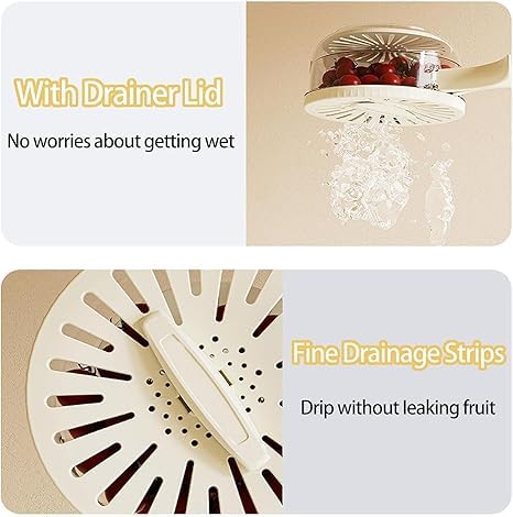 VIBRAL Fruit Draining Basket with Lid 2 in 1 Multifunctional Drain Basket with Handle Portable Food Storage Container for Fridge Outdoor Picnic for Washing Fruit Food Storage Pack of 1 - Image 5