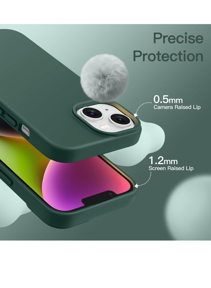 Midnight Green 5-in-1 Silicone Case for iPhone 14 (6.1-Inch) – Includes 2-Pack Screen Protectors & 2-Pack Camera Lens Protectors, Full Coverage Tempered Glass Film, Shockproof Design - Image 4