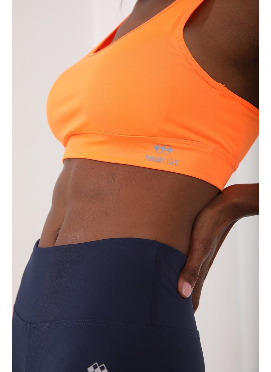 Tommy Life Neon Orange Women's Back Detail Slim Fit U Neck Sports Bustier - 97120  - Image 5
