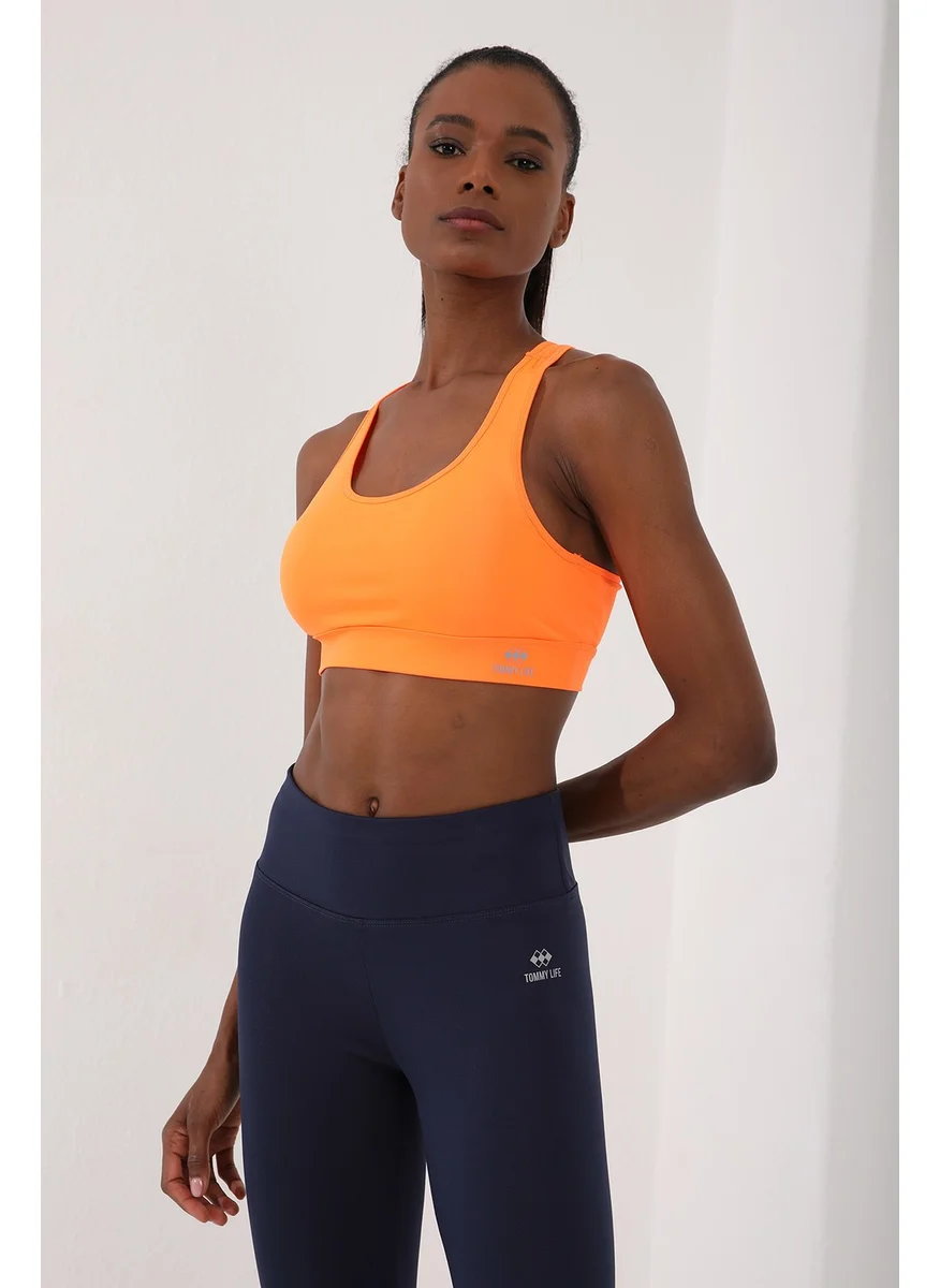 Tommy Life Neon Orange Women's Back Detail Slim Fit U Neck Sports Bustier - 97120