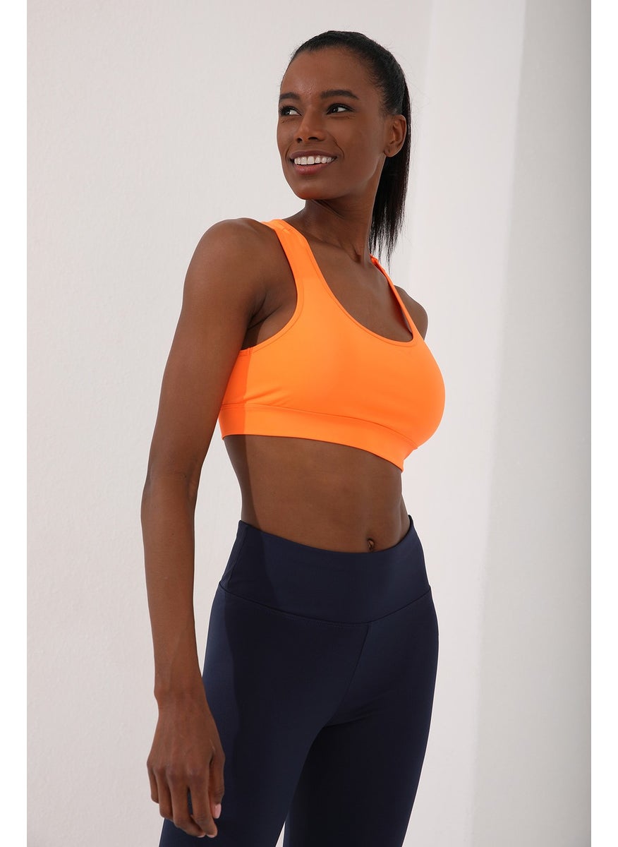 Tommy Life Neon Orange Women's Back Detail Slim Fit U Neck Sports Bustier - 97120  - Image 3