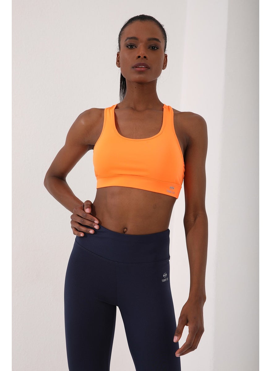 Tommy Life Neon Orange Women's Back Detail Slim Fit U Neck Sports Bustier - 97120  - Image 4