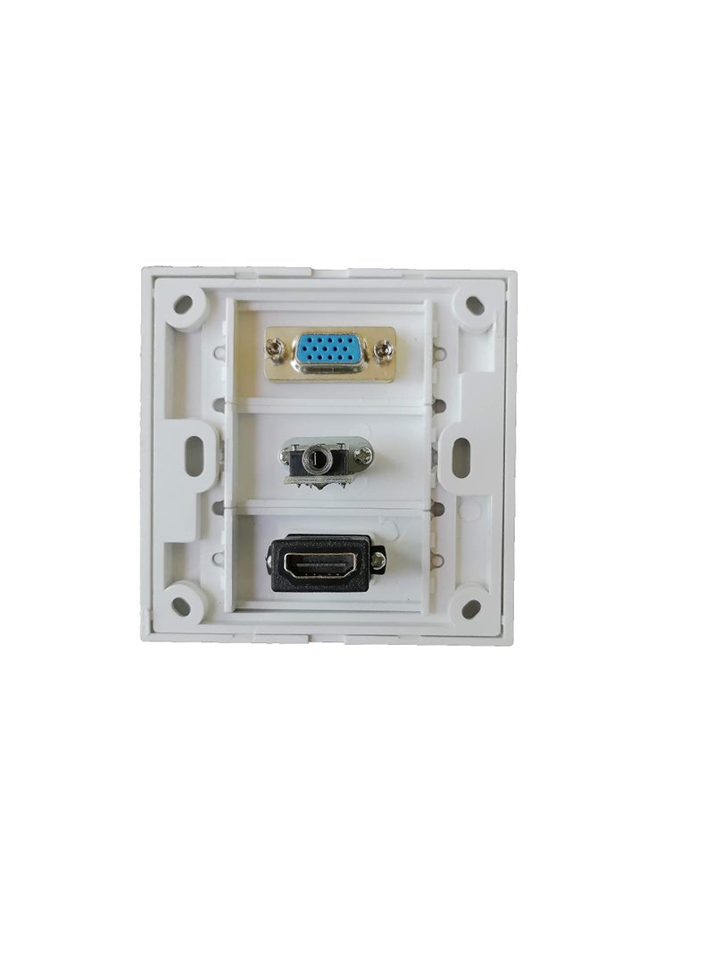 BOXNUBE Multimedia Modular Wall Face Plate with HDMI + VGA + AUX Panel Sockets - White - Image 2