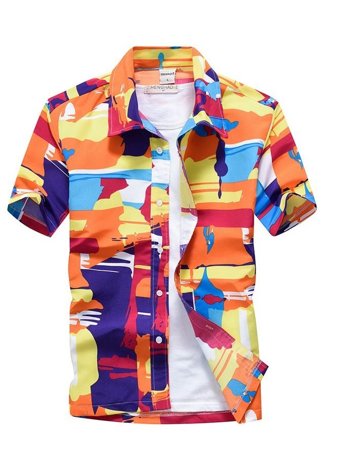 Loquat Summer Short Sleeve Shirt Men's Loose Beach Flower Shirt Hawaii Seaside Resort Travel Printed Shirt 