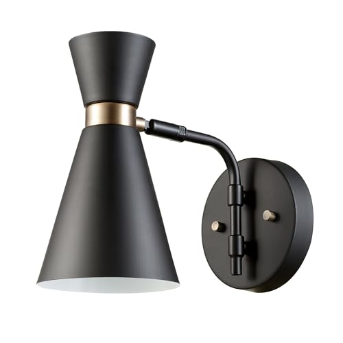 Globe Electric 65855 Belmont 1-Light Wall Sconce, Satin Black, Gold Accents - Image 1