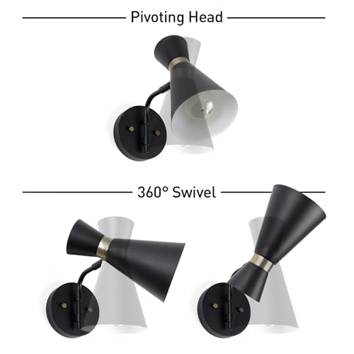 Globe Electric 65855 Belmont 1-Light Wall Sconce, Satin Black, Gold Accents - Image 5
