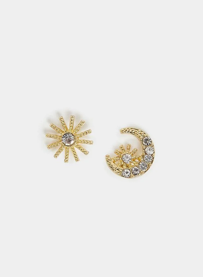 Styli Embellished Moon and Sun Stud Earrings