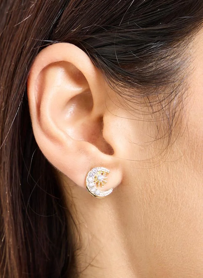 Styli Embellished Moon and Sun Stud Earrings