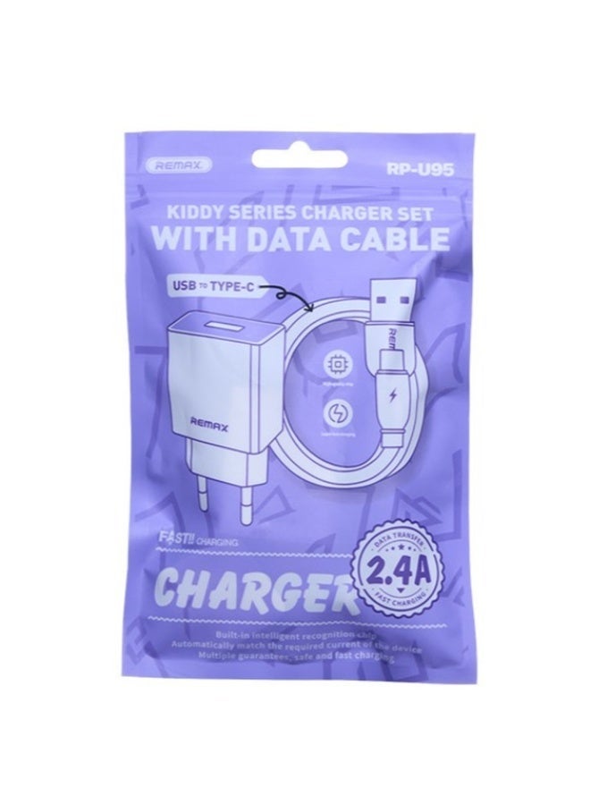 ريماكس شاحن حائط 12 وات مع كابل من النوع C، محول شحن سريع 1USB 2.4A مع شريحة حماية ذكية، صغير الحجم وآمن لأجهزة Android - أبيض - Image 2