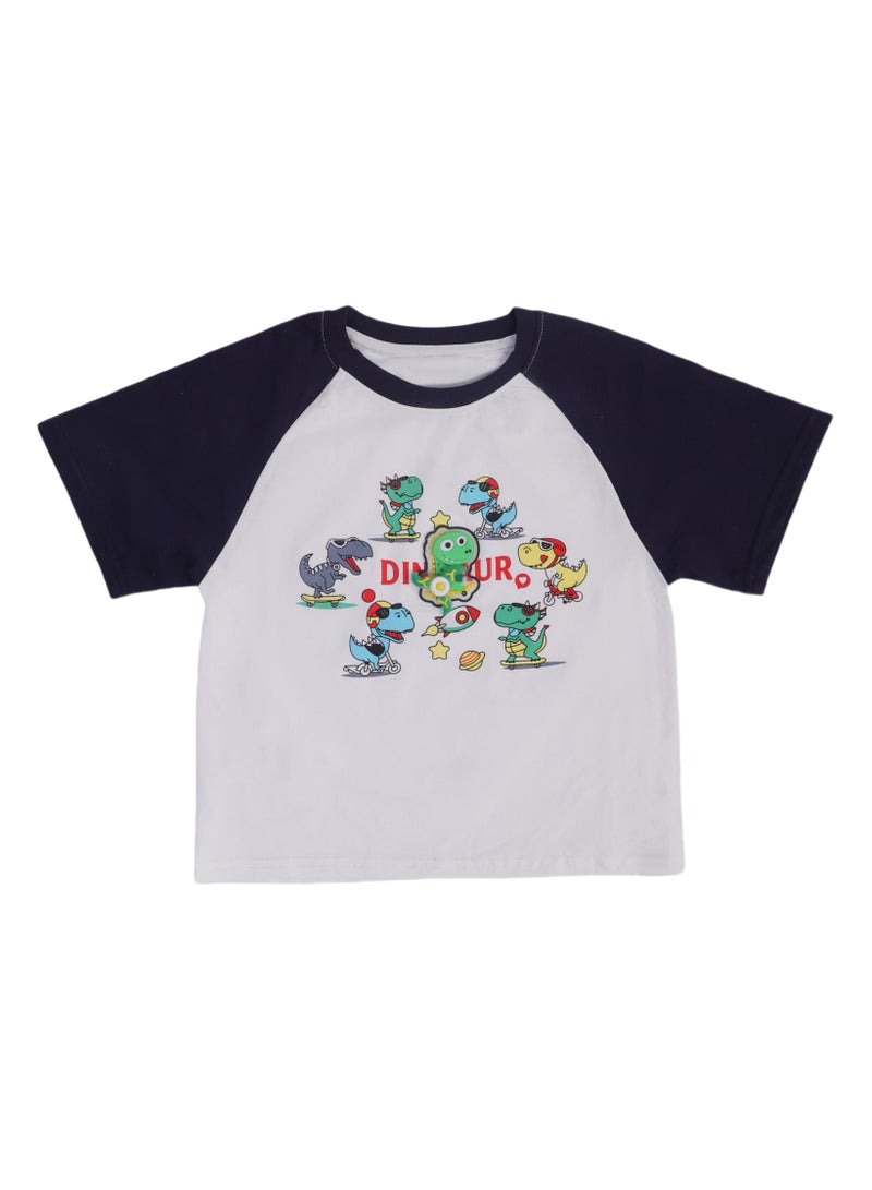 Glow-in-the-Dark Dinosaur T-Shirt - Cotton Blend Summer Tee with Luminous Print, Short Sleeves - For Boys Aged 3-11 Years  - Image 2