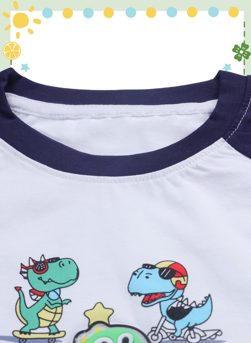 Glow-in-the-Dark Dinosaur T-Shirt - Cotton Blend Summer Tee with Luminous Print, Short Sleeves - For Boys Aged 3-11 Years  - Image 3