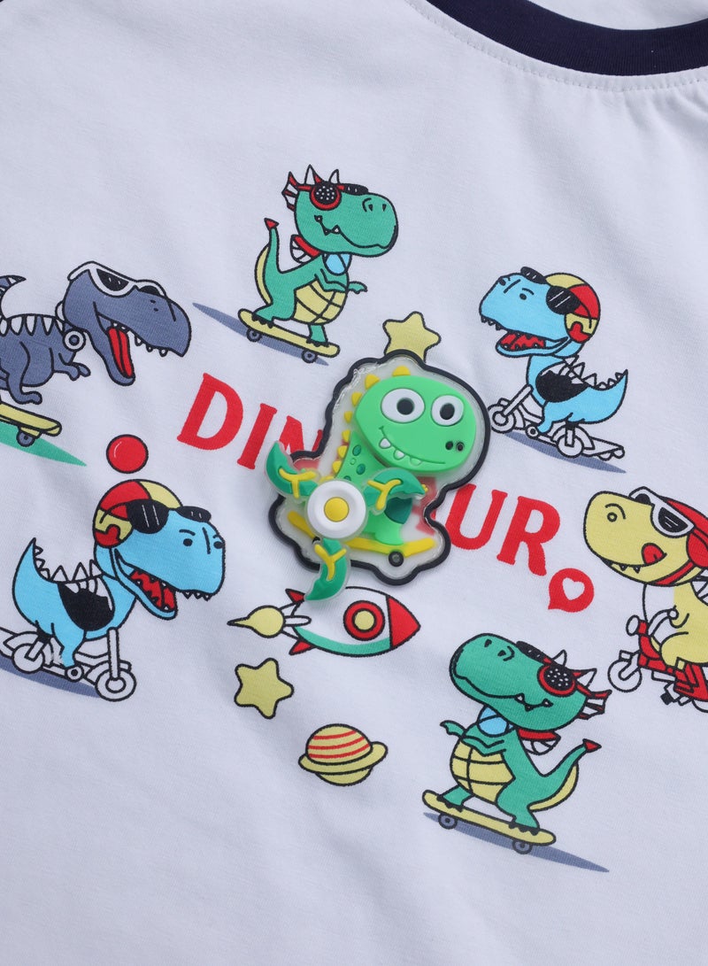 Glow-in-the-Dark Dinosaur T-Shirt - Cotton Blend Summer Tee with Luminous Print, Short Sleeves - For Boys Aged 3-11 Years  - Image 5