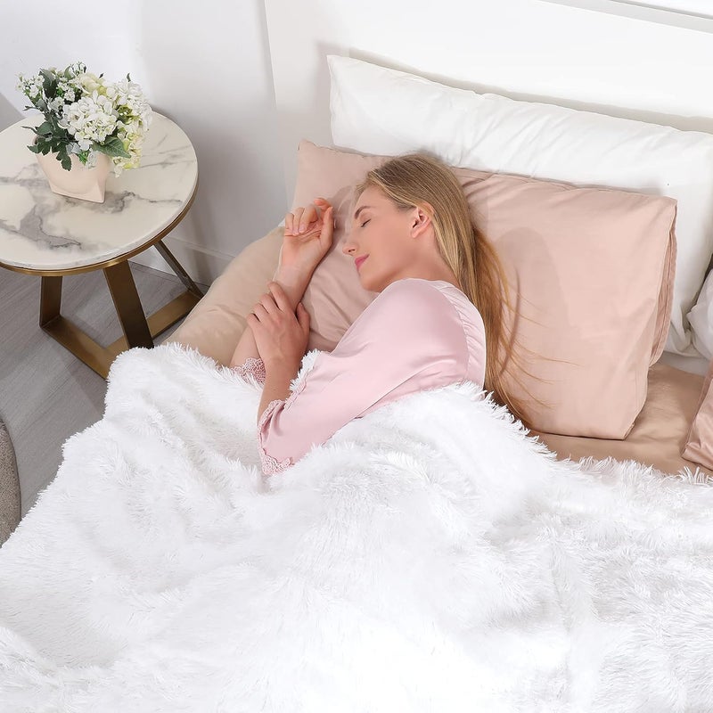 Tuddrom Decorative Extra Soft Faux Fur Blanket Twin Size 70" x 78",Solid Reversible Fuzzy Lightweight Long Hair Shaggy Blanket,Fluffy Plush Fleece Comfy Microfiber Throw Blanket for Couch Sofa Bed,Pure White - Image 3