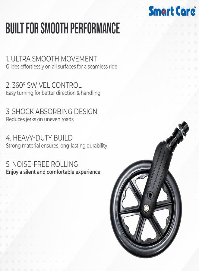 SMARTCARE Wheelchair Front Wheel Replacement, Heavy Duty Solid Rubber Tyre Caster with Fork Assembly, Smooth Rolling, Black CLAIM - Image 5