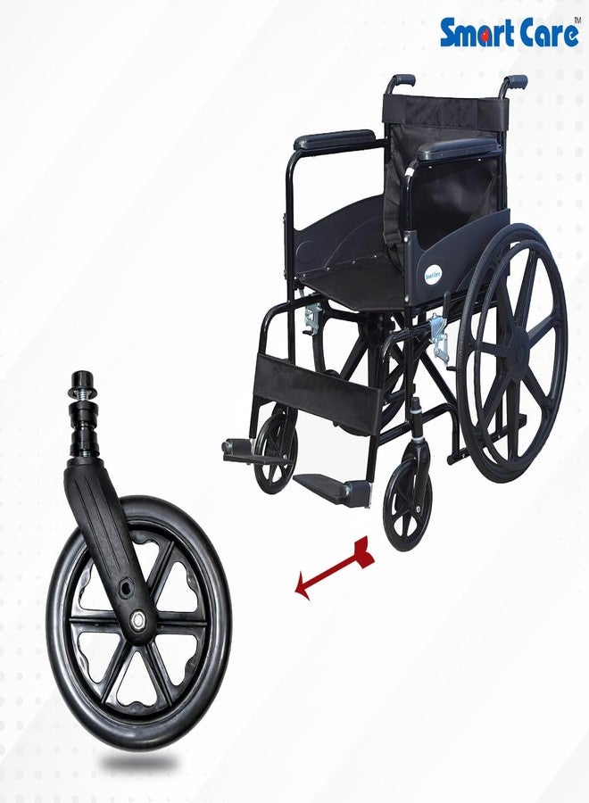 SMARTCARE Wheelchair Front Wheel Replacement, Heavy Duty Solid Rubber Tyre Caster with Fork Assembly, Smooth Rolling, Black CLAIM - Image 2
