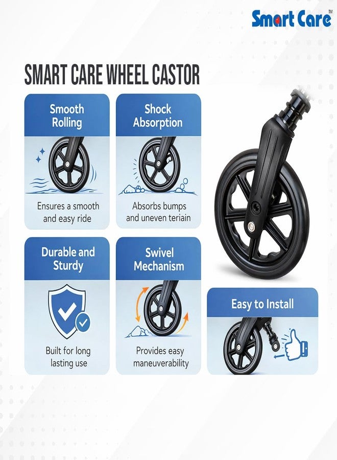 SMARTCARE Wheelchair Front Wheel Replacement, Heavy Duty Solid Rubber Tyre Caster with Fork Assembly, Smooth Rolling, Black CLAIM - Image 4