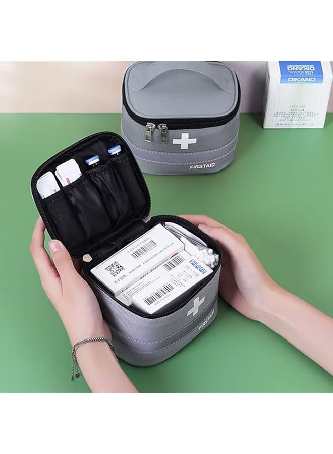 SWIUKPHE 2 Pcs Empty First Aid Bags with Small Medical Pouch Insulated Survival Medicine Bag Portable Medication Travel Carrying Case with Handle for Car Home Camping Office Workplace (Deep Grey) - Image 3