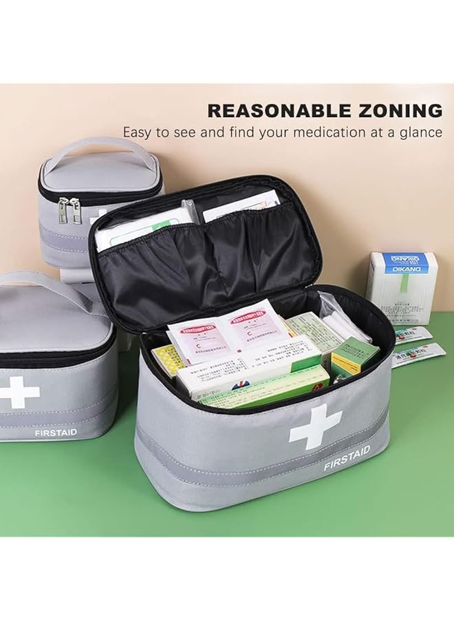 SWIUKPHE 2 Pcs Empty First Aid Bags with Small Medical Pouch Insulated Survival Medicine Bag Portable Medication Travel Carrying Case with Handle for Car Home Camping Office Workplace (Deep Grey) - Image 4