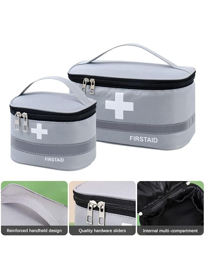 SWIUKPHE 2 Pcs Empty First Aid Bags with Small Medical Pouch Insulated Survival Medicine Bag Portable Medication Travel Carrying Case with Handle for Car Home Camping Office Workplace (Deep Grey) - Image 5