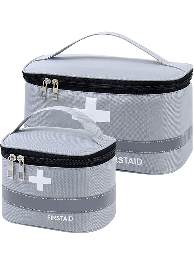 SWIUKPHE 2 Pcs Empty First Aid Bags with Small Medical Pouch Insulated Survival Medicine Bag Portable Medication Travel Carrying Case with Handle for Car Home Camping Office Workplace (Deep Grey) - Image 1