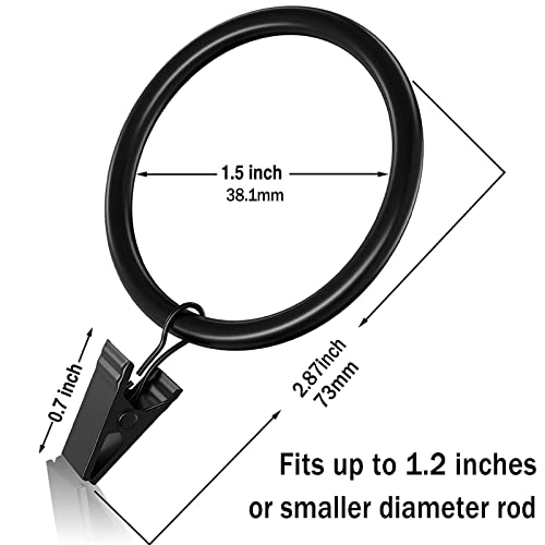 Lansian 72 Pack Curtain Rings with Clips Hooks 1.5 inch Rustproof Matte Metal Drapery Rings for Tension Rod Bracket Eyelets Decorative Hangers, Vintage Black (1.5" Interior Diameter) - Image 2
