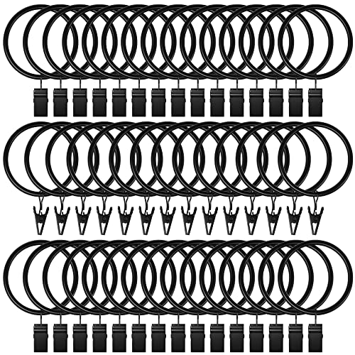 Lansian 72 Pack Curtain Rings with Clips Hooks 1.5 inch Rustproof Matte Metal Drapery Rings for Tension Rod Bracket Eyelets Decorative Hangers, Vintage Black (1.5" Interior Diameter) - Image 1