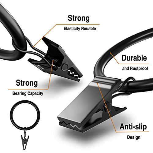 Lansian 72 Pack Curtain Rings with Clips Hooks 1.5 inch Rustproof Matte Metal Drapery Rings for Tension Rod Bracket Eyelets Decorative Hangers, Vintage Black (1.5" Interior Diameter) - Image 3
