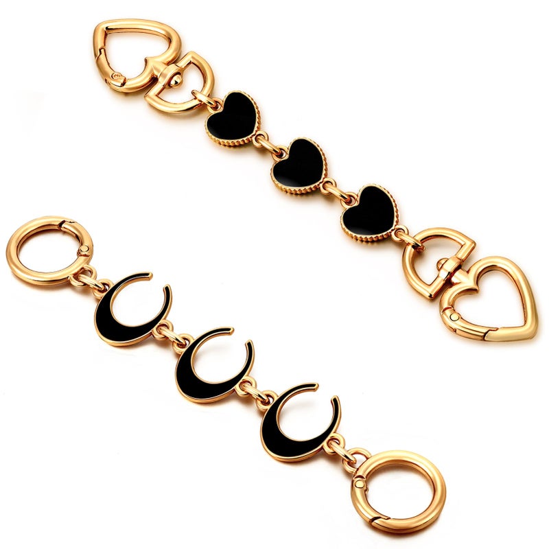Tmtains 2Pcs Bag Extender Chain Heart Moon Purse Strap Extenders for Handbags Purse Extender Chain Gold Chain Purse Strap Replacement Black Purse Accessories Bag Charms for Handbags Purse Christmas Gifts - Image 1