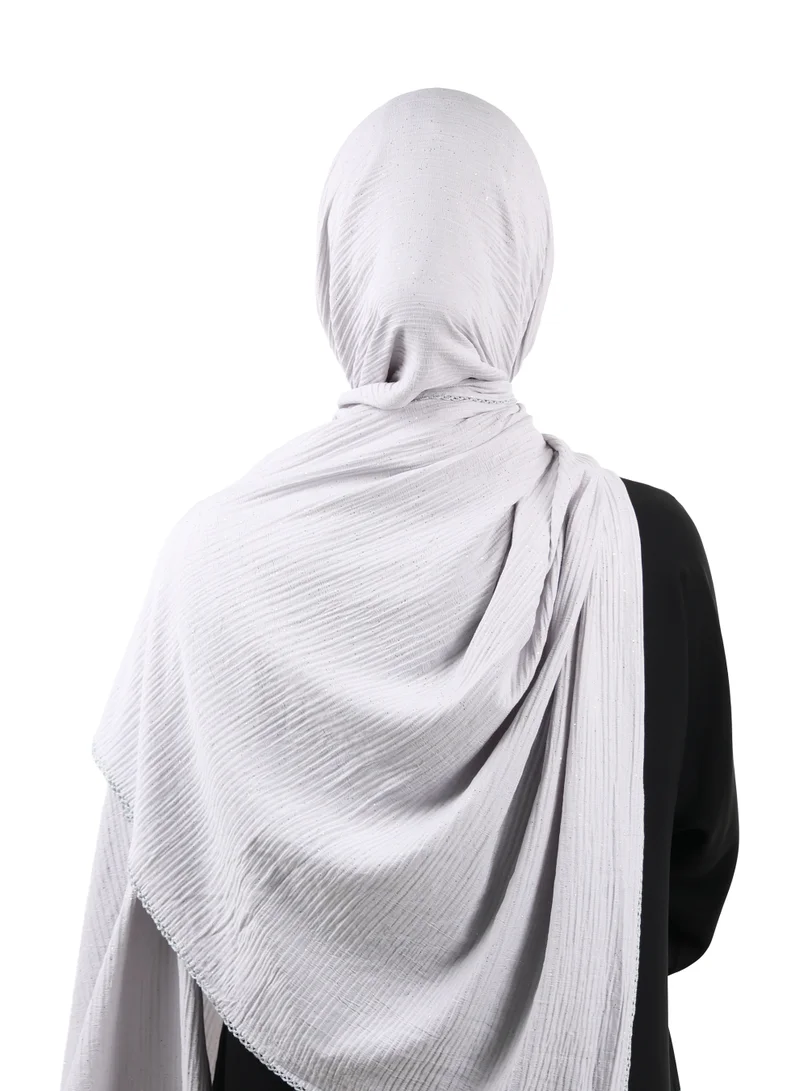 Jameela  Crinkle Cotton Mix Scarf with Lace Trim & Shimmer (Slate Grey) for Women | Best Price UAE